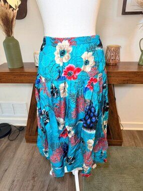 Jonathan Martin Peacock Floral Skirt Rayon Vintage Cottagecore Midi 9 USA